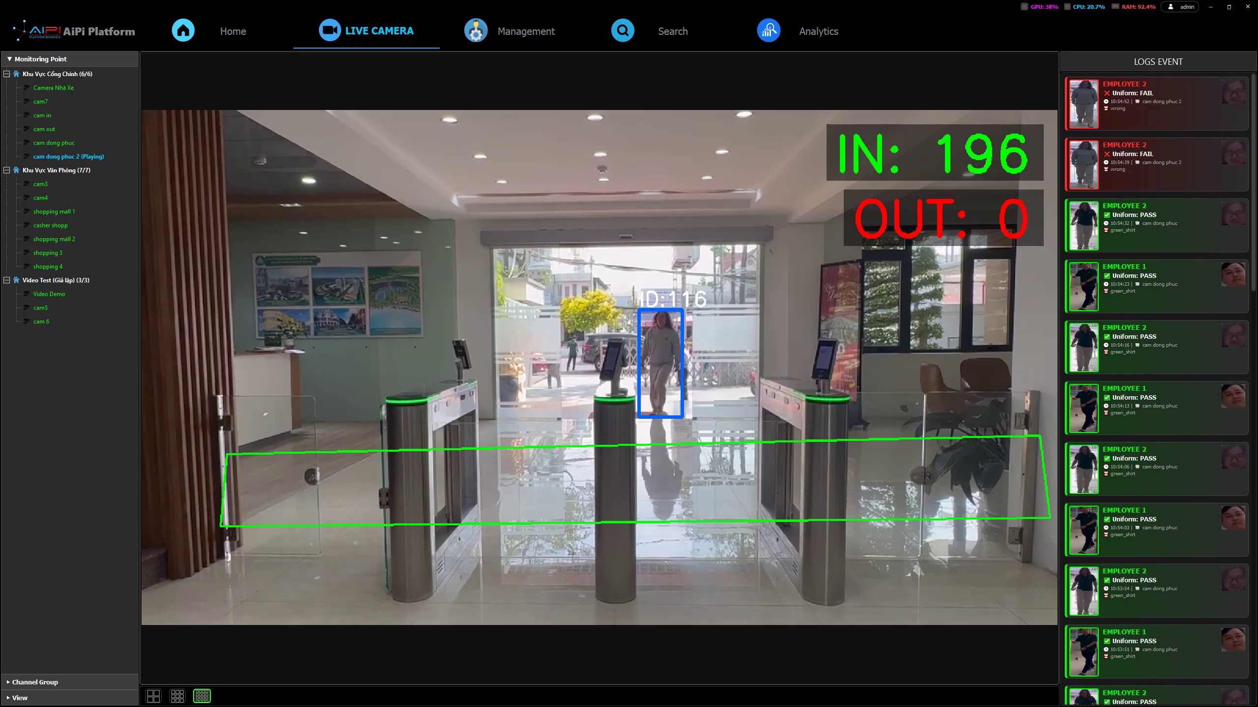 Đếm In/Out Không Đồng Phục